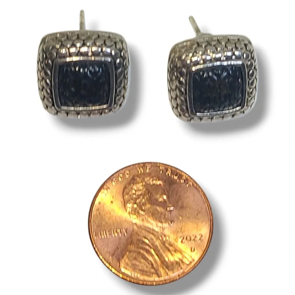 Chunky‎ Molded Glass Silver Tone Caviar Stud Earrings